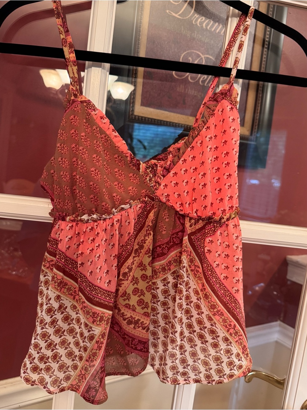 Free People Pink & Brown Patchwork Floral Camisole